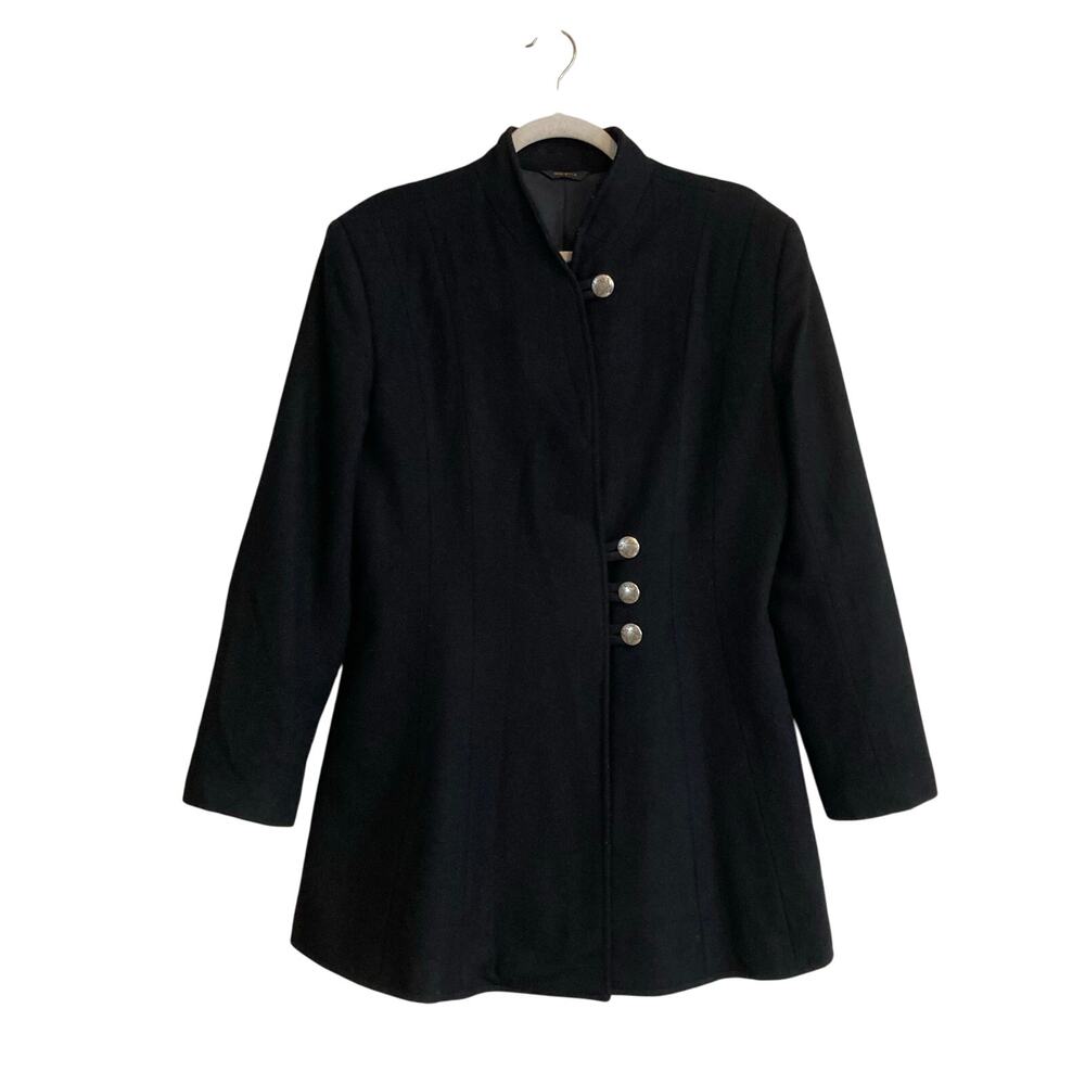 Vintage Pioneer Wear Black Wool Blend Button Up Classic Coat Size Medium